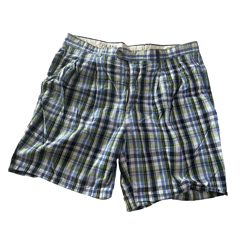 Cutter & Buck Chino Shorts Men Size 40 Blue/Green Plaid Cotton Gorpcore Outdoor